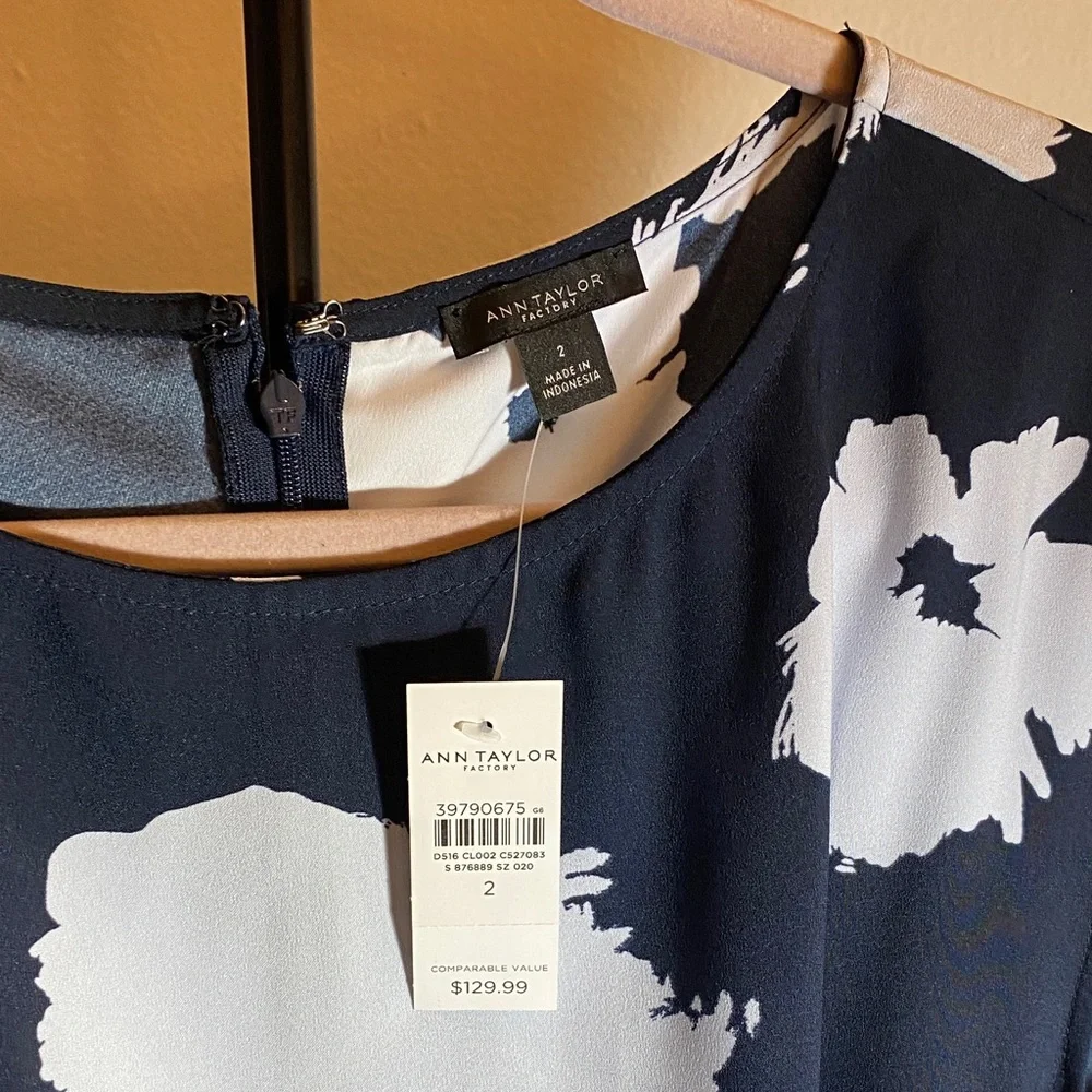 Ann Taylor Factory Navy and White Floral Midi Dress - Picture 3 of 6